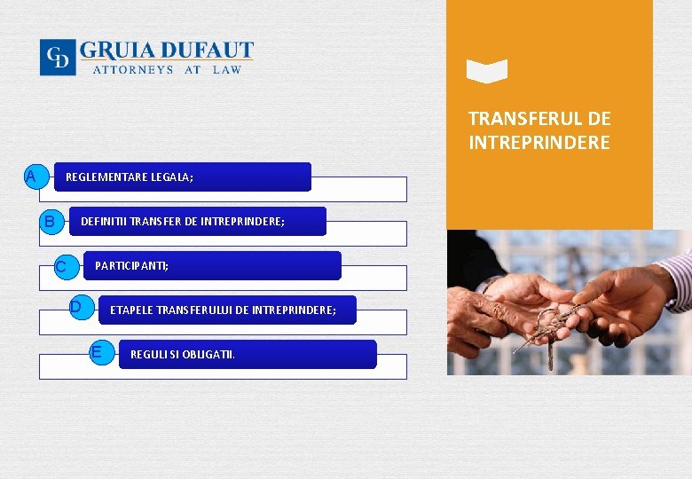 TRANSFERUL DE INTREPRINDERE A REGLEMENTARE LEGALA; B DEFINITII TRANSFER DE INTREPRINDERE; PARTICIPANTI; C D