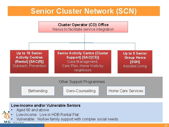 Senior Cluster Network (SCN) Cluster Operator (CO) Office Nexus to facilitate service integration Up