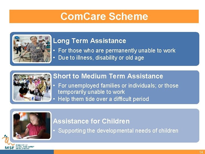 Com. Care Scheme Long Term Assistance • For those who are permanently unable to