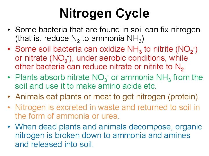 Nitrogen Cycle • Some bacteria that are found in soil can fix nitrogen. (that