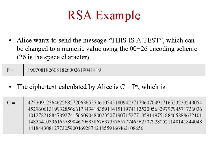 RSA Example • Alice wants to send the message “THIS IS A TEST”, which