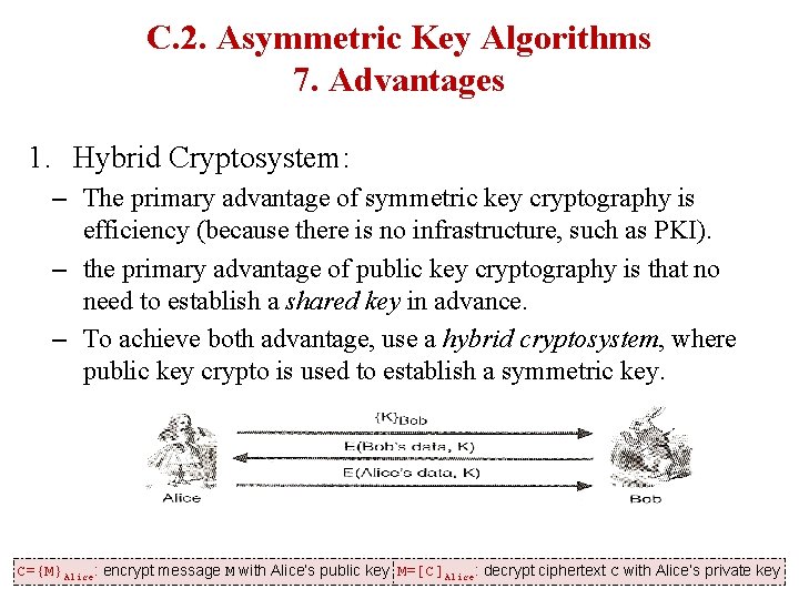 C. 2. Asymmetric Key Algorithms 7. Advantages 1. Hybrid Cryptosystem: – The primary advantage