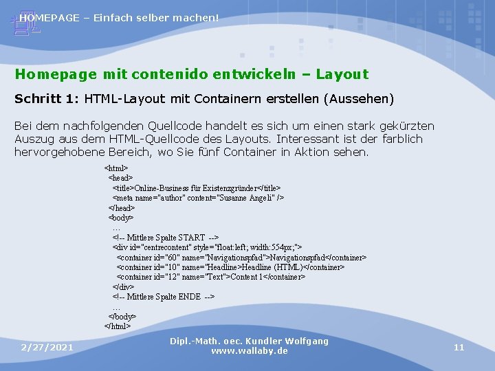 HOMEPAGE – Einfach selber machen! Homepage mit contenido entwickeln – Layout Schritt 1: HTML-Layout