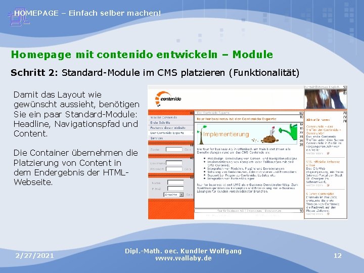 HOMEPAGE – Einfach selber machen! Homepage mit contenido entwickeln – Module Schritt 2: Standard-Module