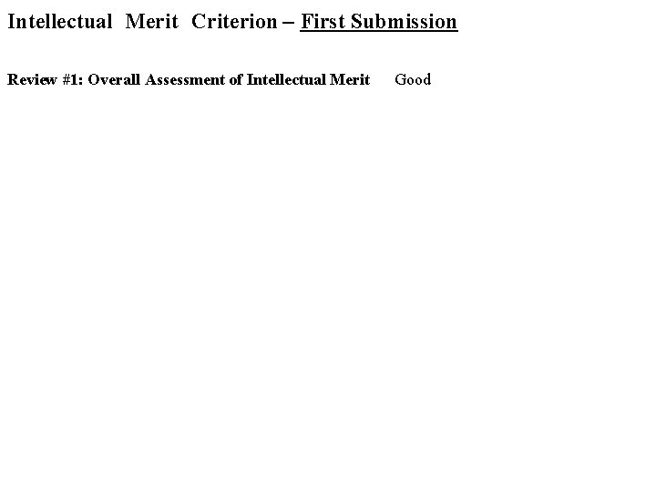 Intellectual Merit Criterion – First Submission Review #1: Overall Assessment of Intellectual Merit Good