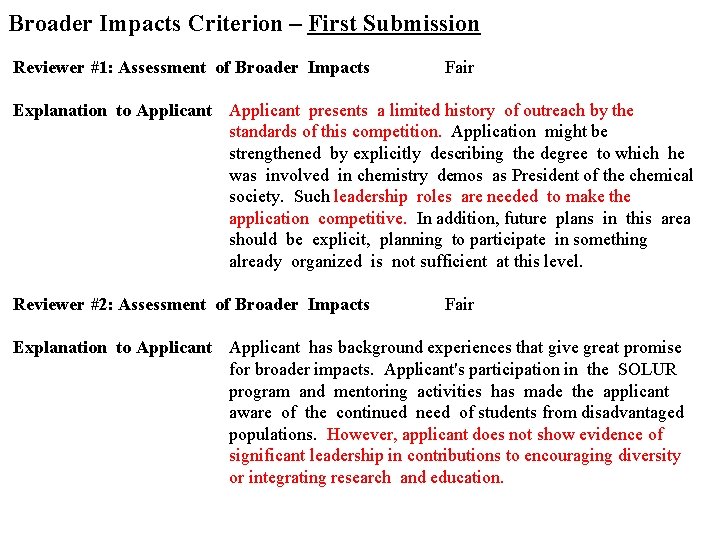 Broader Impacts Criterion – First Submission Reviewer #1: Assessment of Broader Impacts Fair Explanation