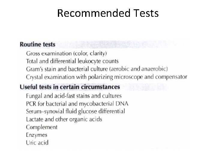 Recommended Tests 