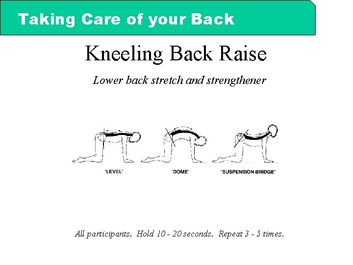 Taking Care of your Back Kneeling Back Raise Lower back stretch and strengthener All