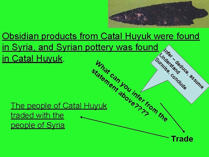 Obsidian products from Catal Huyuk were found in Syria, and Syrian pottery was found