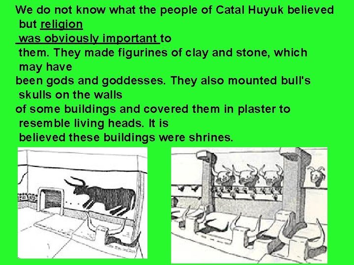 We do not know what the people of Catal Huyuk believed but religion was