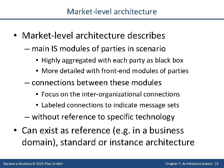 Market-level architecture • Market-level architecture describes – main IS modules of parties in scenario