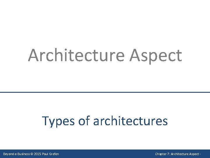 Architecture Aspect Types of architectures Beyond e-Business © 2015 Paul Grefen Chapter 7: Architecture