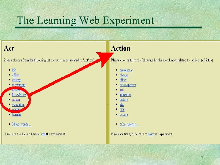 The Learning Web Experiment 13 