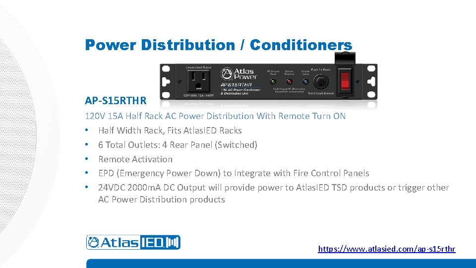 Power Distribution / Conditioners AP-S 15 RTHR 120 V 15 A Half Rack AC