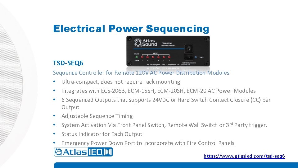 Electrical Power Sequencing TSD-SEQ 6 Sequence Controller for Remote 120 V AC Power Distribution