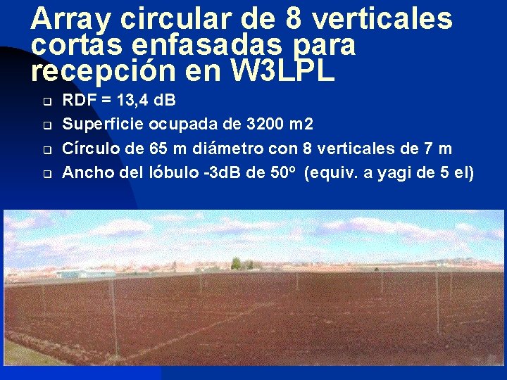 Array circular de 8 verticales cortas enfasadas para recepción en W 3 LPL q