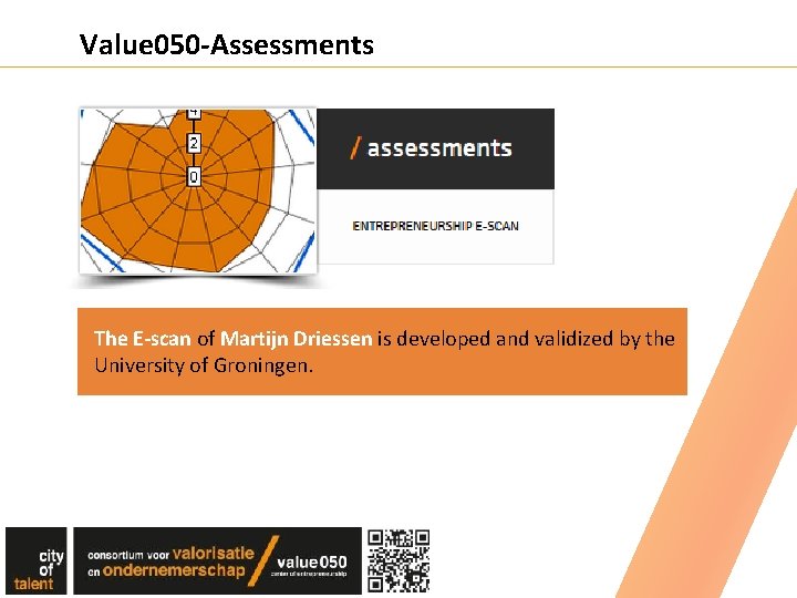 Value 050 -Assessments The E-scan of Martijn Driessen is developed and validized by the