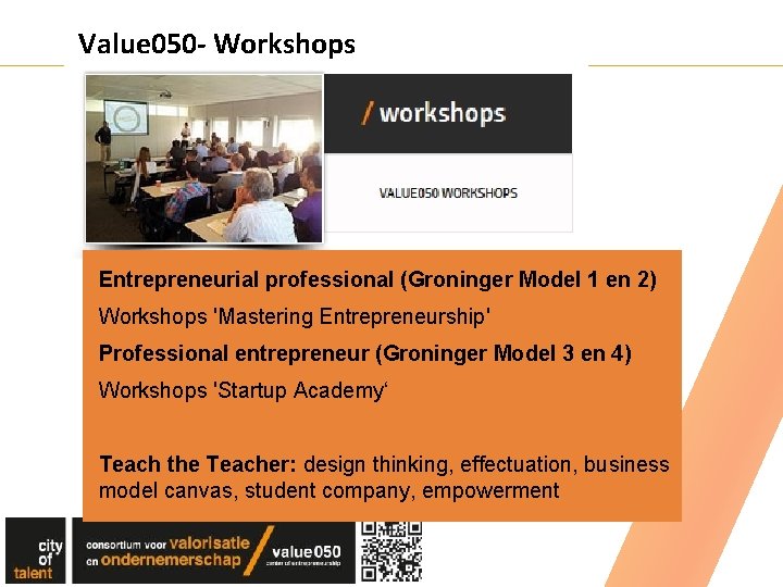 Value 050 - Workshops Entrepreneurial professional (Groninger Model 1 en 2) Workshops 'Mastering Entrepreneurship'