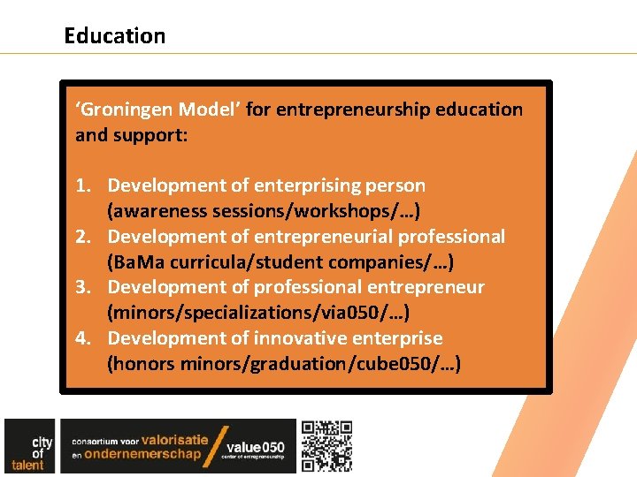 Education ‘Groningen Model’ for entrepreneurship education and support: 1. Development of enterprising person (awareness