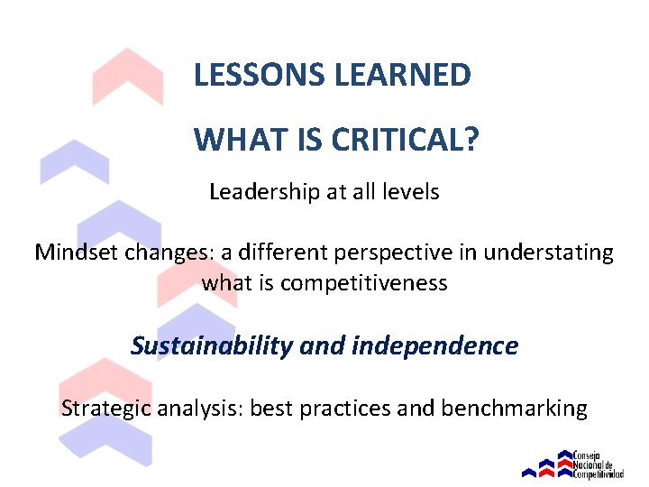 LESSONS LEARNED WHAT IS CRITICAL? Leadership at all levels Mindset changes: a different perspective