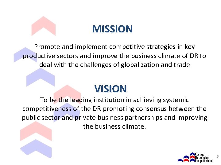 MISSION Promote and implement competitive strategies in key productive sectors and improve the business