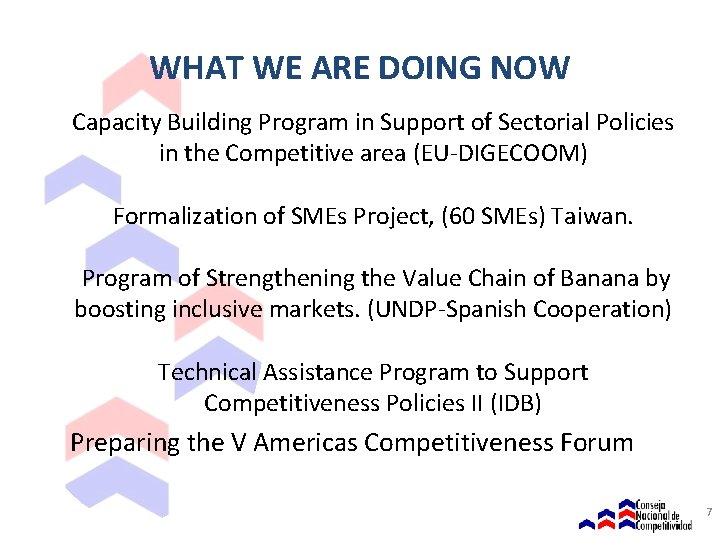 WHAT WE ARE DOING NOW Capacity Building Program in Support of Sectorial Policies in