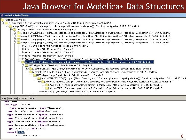 Java Browser for Modelica+ Data Structures 8 