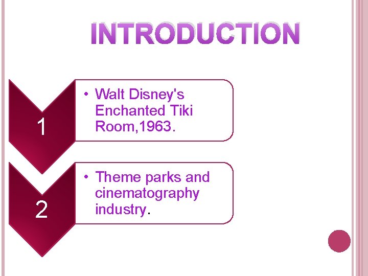 INTRODUCTION 1 • Walt Disney's Enchanted Tiki Room, 1963. 2 • Theme parks and