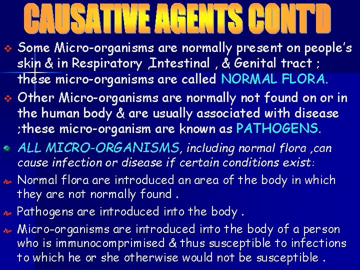 v v Some Micro-organisms are normally present on people’s skin & in Respiratory ,