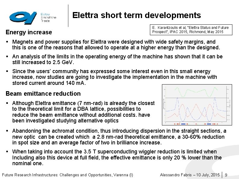 Elettra short term developments Energy increase E. Karantzoulis et al, “Elettra Status and Future