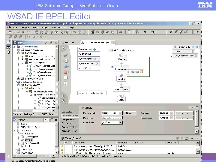 IBM Software Group | Web. Sphere software WSAD-IE BPEL Editor 12 