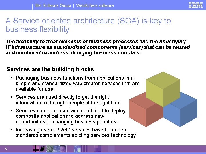 IBM Software Group | Web. Sphere software A Service oriented architecture (SOA) is key