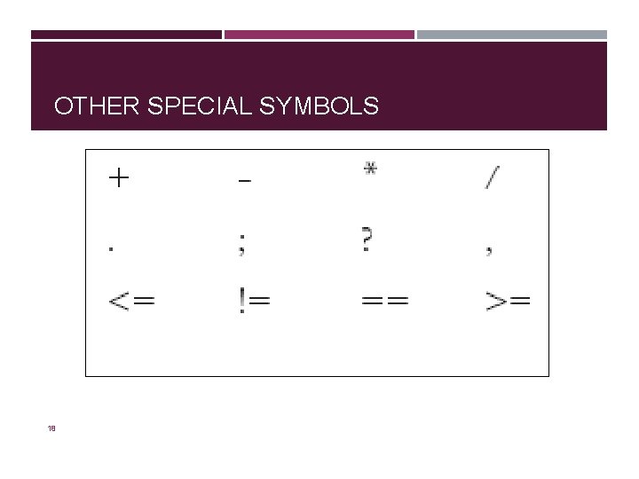 OTHER SPECIAL SYMBOLS 18 OTHER SPECIAL SYMBOLS 18