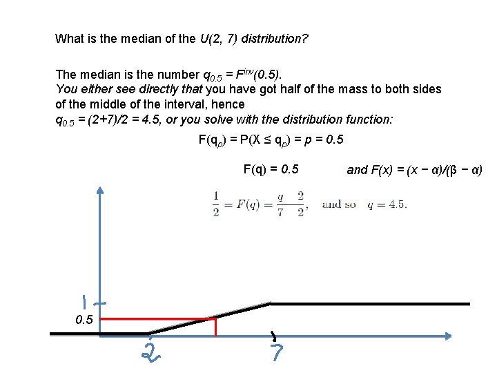 What is the median of the U(2, 7) distribution? The median is the number