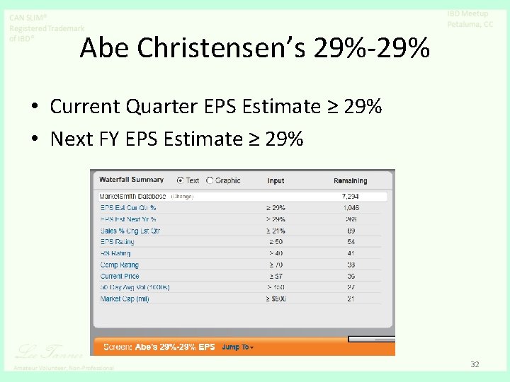 Abe Christensen’s 29%-29% • Current Quarter EPS Estimate ≥ 29% • Next FY EPS