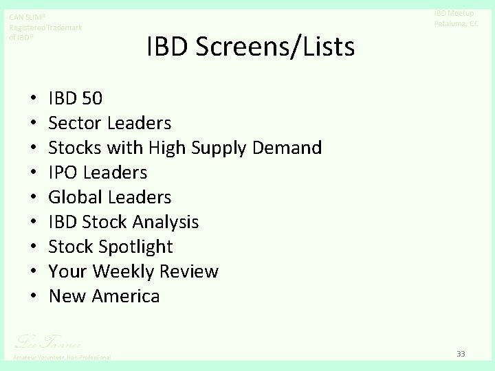 IBD Screens/Lists • • • IBD 50 Sector Leaders Stocks with High Supply Demand