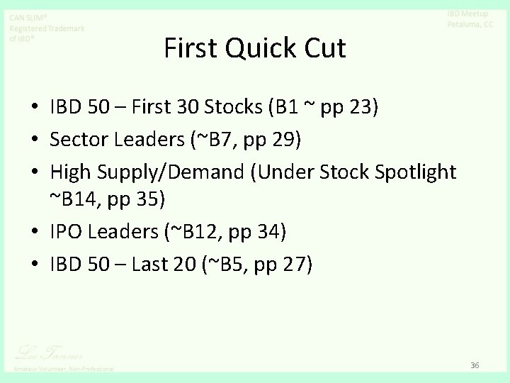 First Quick Cut • IBD 50 – First 30 Stocks (B 1 ~ pp