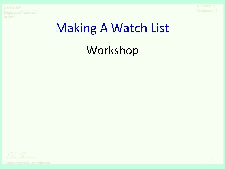 Making A Watch List Workshop 8 