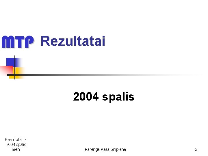 Rezultatai 2004 spalis Rezultatai iki 2004 spalio mėn. Parengė Rasa Šnipienė 2 