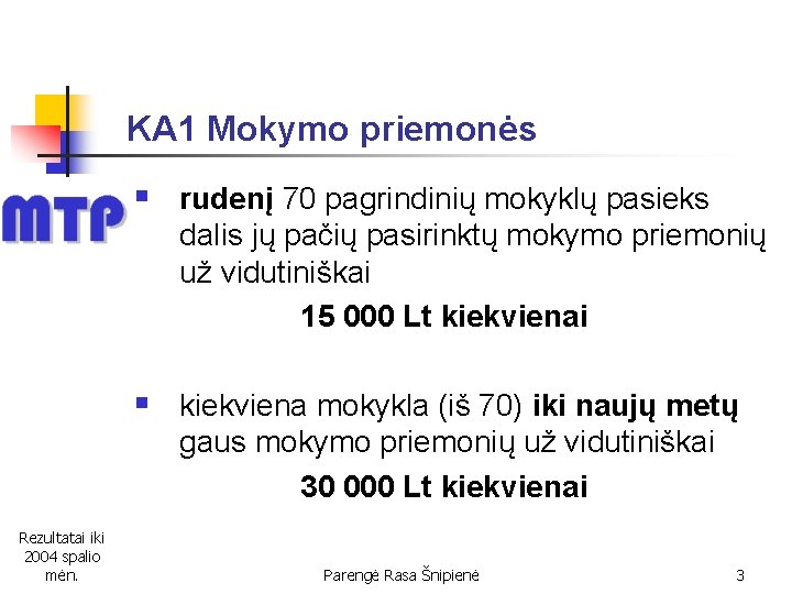 KA 1 Mokymo priemonės § rudenį 70 pagrindinių mokyklų pasieks dalis jų pačių pasirinktų