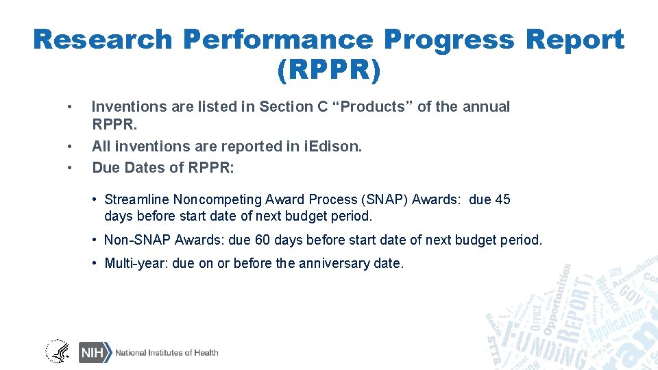 Research Performance Progress Report (RPPR) • • • Inventions are listed in Section C