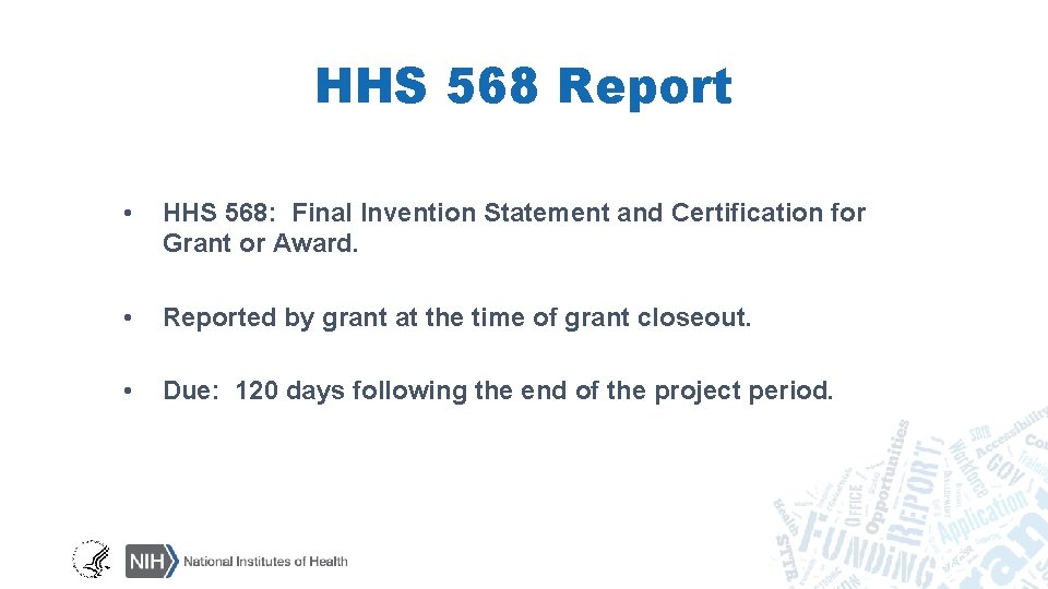 HHS 568 Report • HHS 568: Final Invention Statement and Certification for Grant or