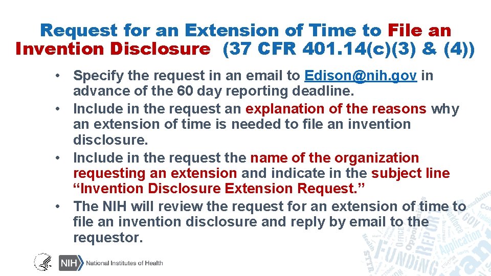 Request for an Extension of Time to File an Invention Disclosure (37 CFR 401.