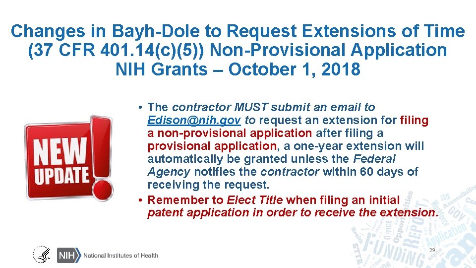 Changes in Bayh-Dole to Request Extensions of Time (37 CFR 401. 14(c)(5)) Non-Provisional Application