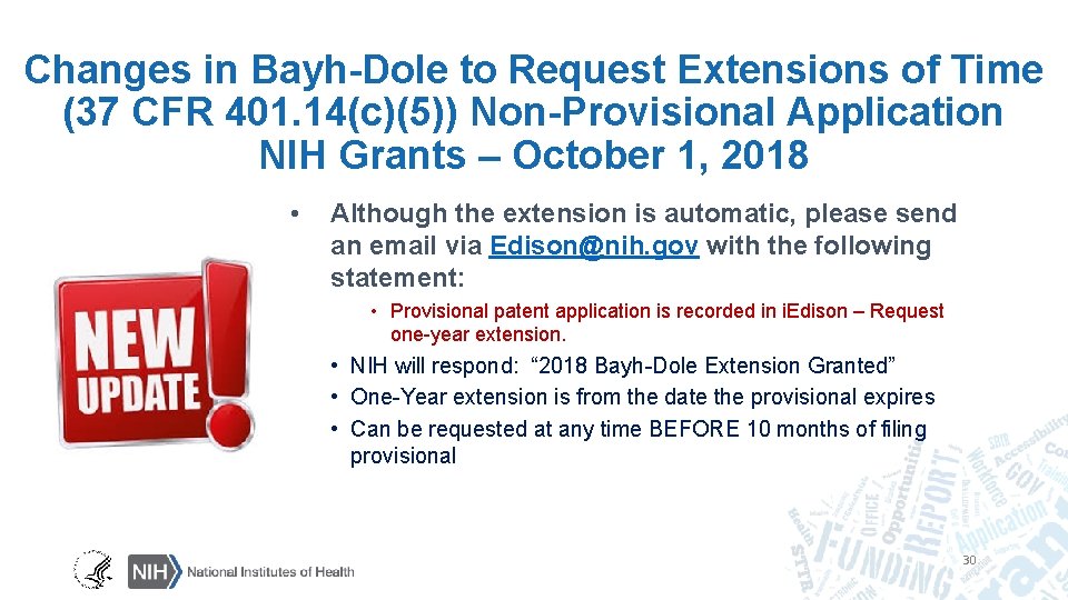 Changes in Bayh-Dole to Request Extensions of Time (37 CFR 401. 14(c)(5)) Non-Provisional Application