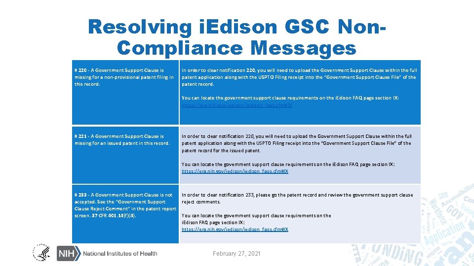 Resolving i. Edison GSC Non. Compliance Messages # 220 - A Government Support Clause