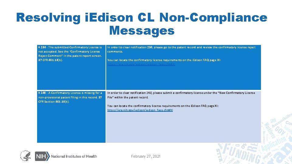 Resolving i. Edison CL Non-Compliance Messages # 234 - The submitted Confirmatory License is