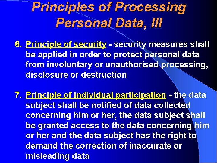  Principles of Processing Personal Data, III 6. Principle of security - security measures