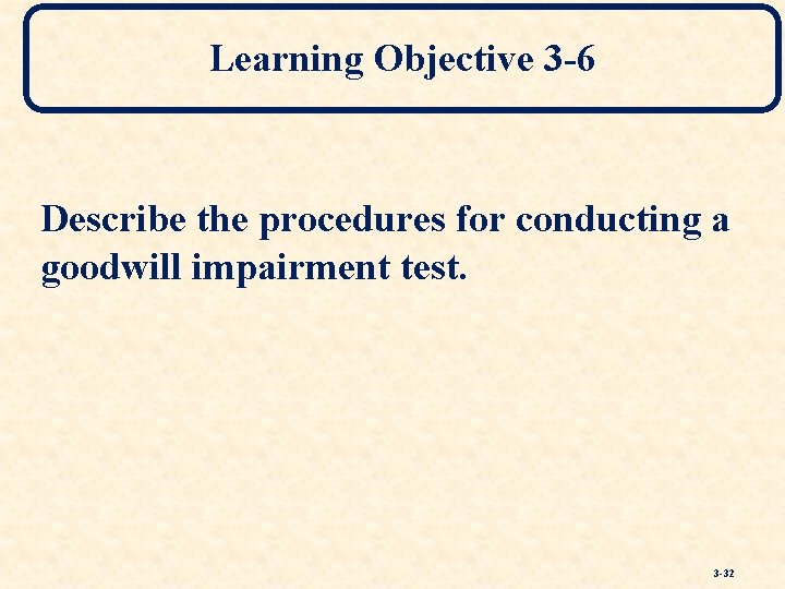 Learning Objective 3 -6 Describe the procedures for conducting a goodwill impairment test. 3