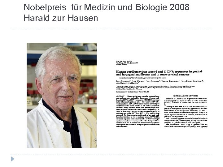Nobelpreis für Medizin und Biologie 2008 Harald zur Hausen 